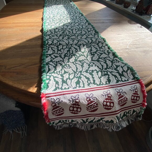 Holly Berry Ornament Woven Tapestry Christmas Table Runner, 72 inches - Picture 1 of 9